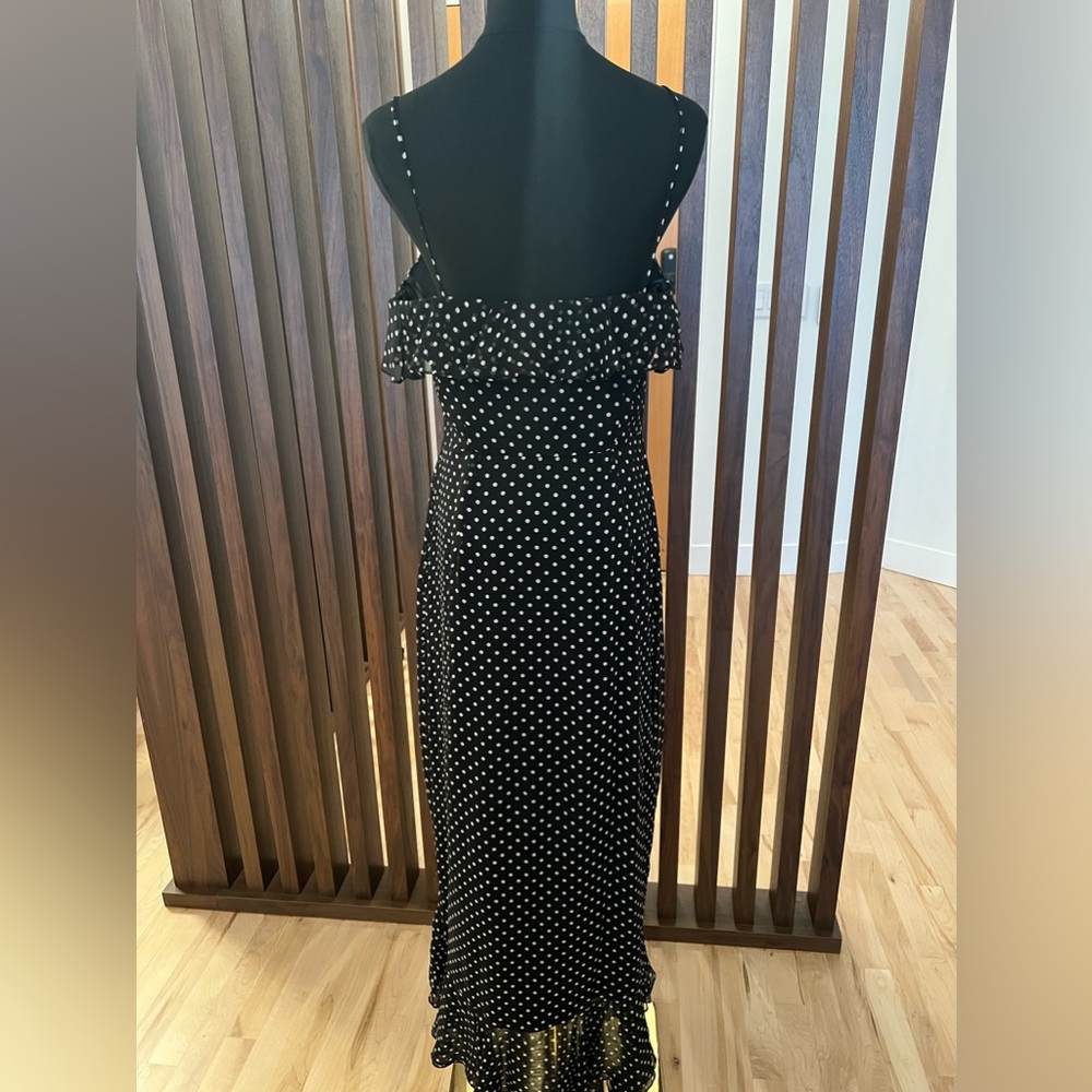 Milly Polka-Dot Ruffle Silk Maxi Dress Size 8 - Picture 6 of 10
